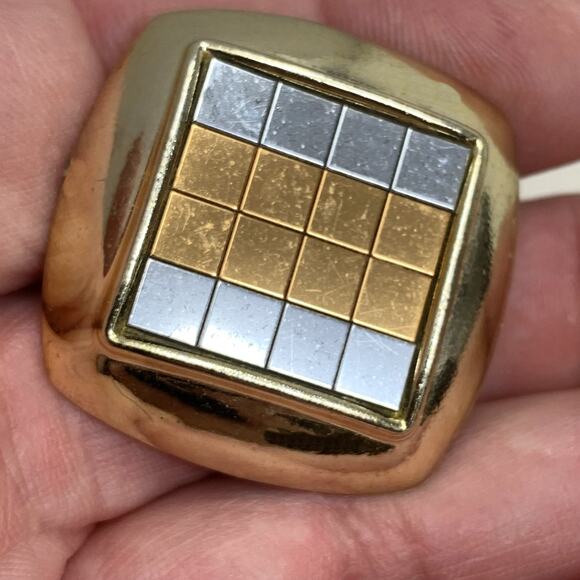 Vintage 1980's Silver & Gold Acrylic Grid Square Earrings Clip On Runway Couture - Picture 2 of 6